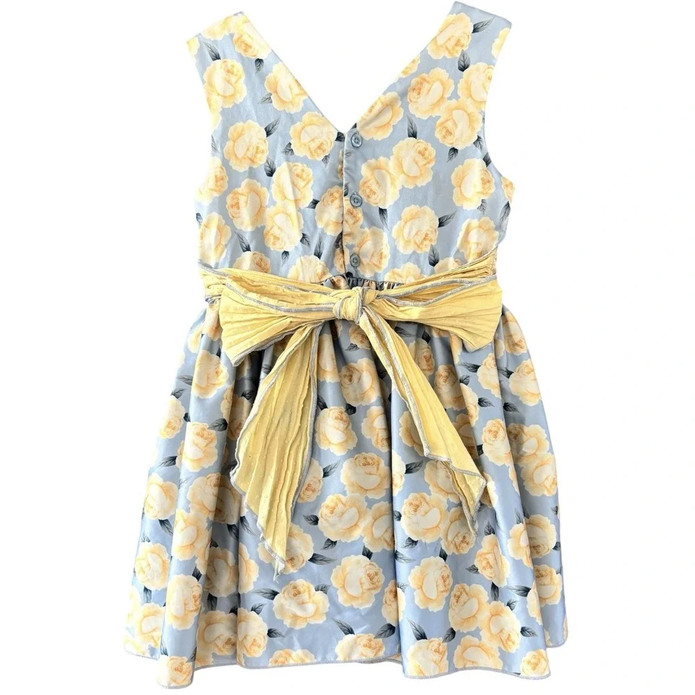 Pettigirl Spring Floral Dress Girls 8 Blue Yellow Lace Mixed Fabric Easter - Picture 5 of 10